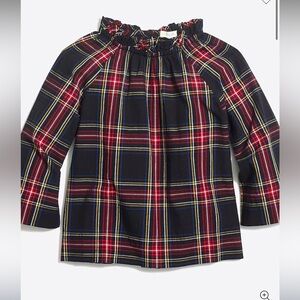Crewcuts Girl's Tartan Plaid Ruffle Neck Top